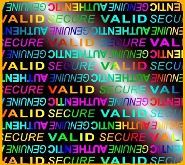 Holograma personalizata cu texte unice pentru autentificare produs, certificare brand si prevenirea contrafacerii