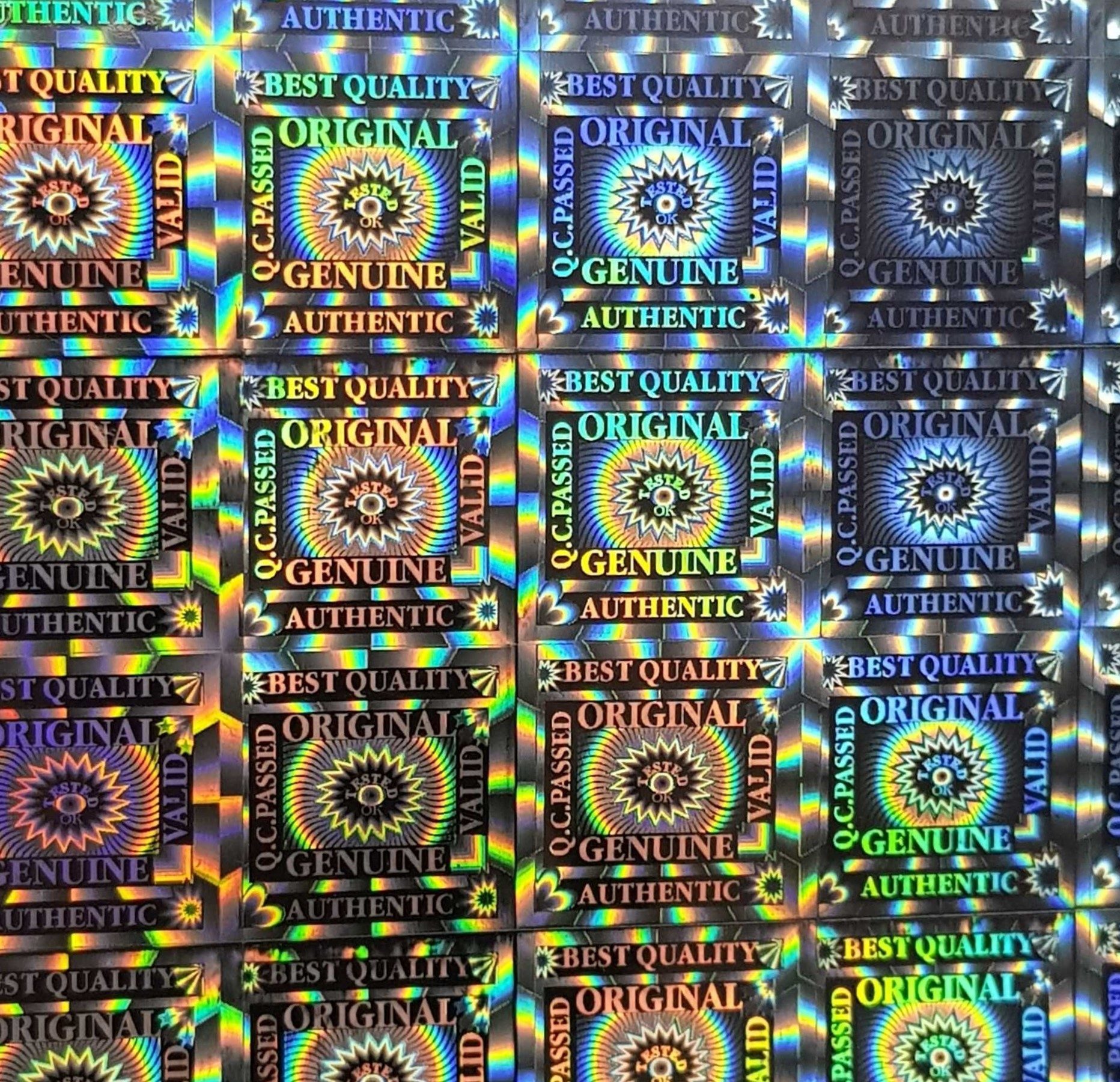 Holograme cu text Original Genuine Authentic pentru autentificare produse si garantie autentica